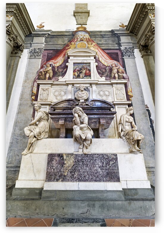 Florence Tuscany Italy. Basilica di Santa Croce Basilica of the Holy Cross. Michelangelo Buonarroti tomb by Marco Brivio