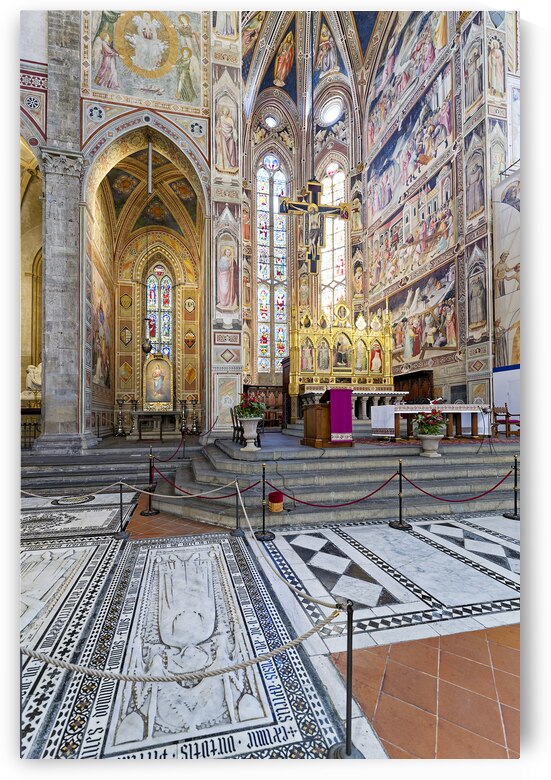 Florence Tuscany Italy. Basilica di Santa Croce Basilica of the Holy Cross. The apse with the fresco cycle by Agnolo Gaddi the high altar and the crucifix by Marco Brivio