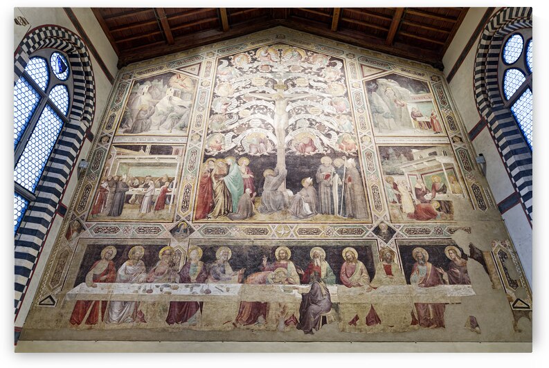 Florence Tuscany Italy. Basilica di Santa Croce Basilica of the Holy Cross. Frescoes by Taddeo Gaddi in the refectory by Marco Brivio